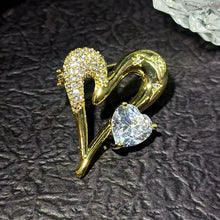 Load image into Gallery viewer, Retro Vintage Gold Metal and Cubic Zircon Love Heart Broaches Pins Valentine’s Day Gift Dancing Ball Prom Formal Events Jewelry
