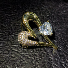 Load image into Gallery viewer, Retro Vintage Gold Metal and Cubic Zircon Love Heart Broaches Pins Valentine’s Day Gift Dancing Ball Prom Formal Events Jewelry
