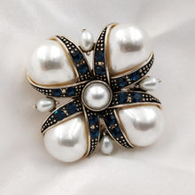 Load image into Gallery viewer, Jewelblings Royal Vintage Blue Crystal Ribbon &amp; Imitated Pear Shaped Pearl Cross Brooches Pins Classic Religious Jewelry for Women Outfit
