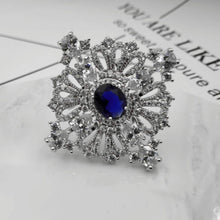 Load image into Gallery viewer, Jewelblings Royal Vintage CZ Loop Ribbon Oval Cut Blue CZ Stone Square Brooch Art Deco Pins
