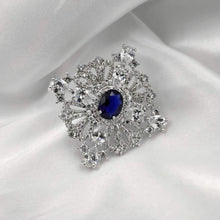 Load image into Gallery viewer, Jewelblings Royal Vintage CZ Loop Ribbon Oval Cut Blue CZ Stone Square Brooch Art Deco Pins
