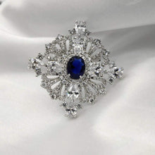 Load image into Gallery viewer, Jewelblings Royal Vintage CZ Loop Ribbon Oval Cut Blue CZ Stone Square Brooch Art Deco Pins
