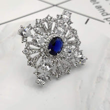 Load image into Gallery viewer, Jewelblings Royal Vintage CZ Loop Ribbon Oval Cut Blue CZ Stone Square Brooch Art Deco Pins
