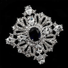 Load image into Gallery viewer, Jewelblings Royal Vintage CZ Loop Ribbon Oval Cut Blue CZ Stone Square Brooch Art Deco Pins
