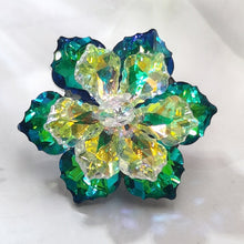 Load image into Gallery viewer, Jewelblings Gorgeous Two-Tiered Green Rainbow AB Colored Vitrail Crystal Flower Brooches Pins for DIY Project Christmas Ornament Wedding

