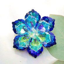 Load image into Gallery viewer, Jewelblings Gorgeous Two-Tiered Green Rainbow AB Colored Vitrail Crystal Flower Brooches Columbine Floral Pins for DIY Project Event Decor
