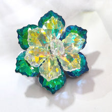 Load image into Gallery viewer, Jewelblings Gorgeous Two-Tiered Green Rainbow AB Colored Vitrail Crystal Flower Brooches Pins for DIY Project Christmas Ornament Wedding
