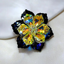 Load image into Gallery viewer, Jewelblings Stunning Two-tone Dark Blue and Green Vitrail Flower Rhinestone Pin Brooch for Mother Day Birthday Anniverssary Event Jewelry

