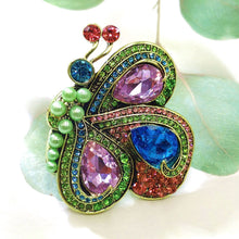 Load image into Gallery viewer, Jewelblings Vintage Multi Color Large Rhinestone Oversize Side Profile Green Butterfly Brooches Insect Pins with Imitated Pearl Accent
