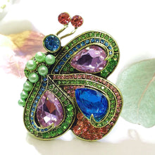Load image into Gallery viewer, Jewelblings Vintage Multi Color Large Rhinestone Oversize Side Profile Green Butterfly Brooches Insect Pins with Imitated Pearl Accent
