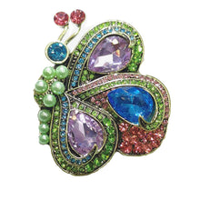 Load image into Gallery viewer, Jewelblings Vintage Multi Color Large Rhinestone Oversize Side Profile Green Butterfly Brooches Insect Pins with Imitated Pearl Accent
