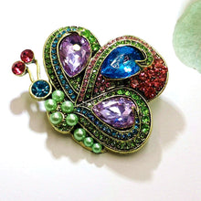 Load image into Gallery viewer, Jewelblings Vintage Multi Color Large Rhinestone Oversize Side Profile Green Butterfly Brooches Insect Pins with Imitated Pearl Accent
