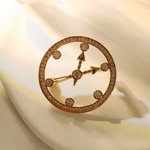 Load image into Gallery viewer, Jewelblings Delicate Rose Gold Plated Open Work Clear CZ Clock Face Brooch Pocket Watch Design Pin Cocktail Costume Holiday Festival Jewelry
