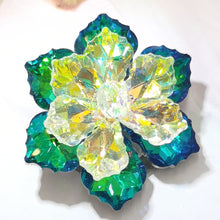Load image into Gallery viewer, Jewelblings Gorgeous Two-Tiered Green Rainbow AB Colored Vitrail Crystal Flower Brooches Pins for DIY Project Christmas Ornament Wedding
