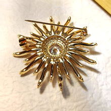 Load image into Gallery viewer, Shinny Gold Tone Micro Pave CZ Round Starburst Pin Brooches Collar Lapel Atomic Jewelry
