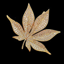 Load image into Gallery viewer, Jewelblings Shiny Gold Tone Full Pave CZ Maple Leaf Brooch and Pins Vintage Palm Alm Shaped Jewelry for Unisex Sweater Coat Costume Hat Bag
