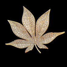 Load image into Gallery viewer, Jewelblings Shiny Gold Tone Full Pave CZ Maple Leaf Brooch and Pins Vintage Palm Alm Shaped Jewelry for Unisex Sweater Coat Costume Hat Bag

