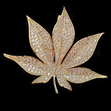 Load image into Gallery viewer, Jewelblings Shiny Gold Tone Full Pave CZ Maple Leaf Brooch and Pins Vintage Palm Alm Shaped Jewelry for Unisex Sweater Coat Costume Hat Bag
