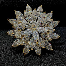 Load image into Gallery viewer, Jewelblings Shiny Gold Tone Tiered Snowflake Brooch with Marquise Accent Round Flower Winter Holiday Jewelry
