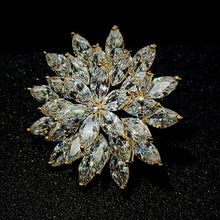 Load image into Gallery viewer, Jewelblings Shiny Gold Tone Tiered Snowflake Brooch with Marquise Accent Round Flower Winter Holiday Jewelry
