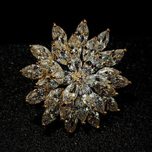 Load image into Gallery viewer, Jewelblings Shiny Gold Tone Tiered Snowflake Brooch with Marquise Accent Round Flower Winter Holiday Jewelry
