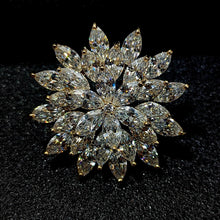 Load image into Gallery viewer, Jewelblings Shiny Gold Tone Tiered Snowflake Brooch with Marquise Accent Round Flower Winter Holiday Jewelry
