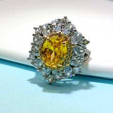 Load image into Gallery viewer, Jewelblings Sparkling Floral Style Yellow Pigeon Eggs Cubic Zircon Adjustable Rings Luxury Costume Birthday Christening Hen&amp;Stag Accessory
