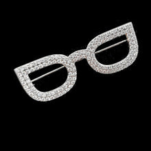 Load image into Gallery viewer, Jewelblings Sparkling Silver Tone Clear CZ Eyes Glasses Brooches Pins Unisex Offical Suit Blazer Outfit Bag Hat Dressy Cape Costume Jewelry
