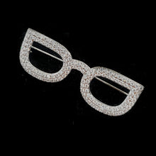 Load image into Gallery viewer, Jewelblings Sparkling Silver Tone Clear CZ Eyes Glasses Brooches Pins Unisex Offical Suit Blazer Outfit Bag Hat Dressy Cape Costume Jewelry
