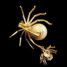 Load image into Gallery viewer, Jewelblings Stunning Designer Black Spider and White Mother of Pearl Spider Brooches and Pins Halloween Witch Costume Hat Insect Jewelry
