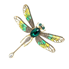 Load image into Gallery viewer, Jewelblings Stunning Enameled Wing Green Rhinestone Large Dragonfly Brooch Pin
