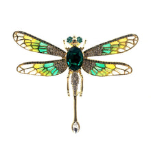 Load image into Gallery viewer, Jewelblings Stunning Enameled Wing Green Rhinestone Large Dragonfly Brooch Pin
