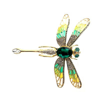 Load image into Gallery viewer, Jewelblings Stunning Enameled Wing Green Rhinestone Large Dragonfly Brooch Pin
