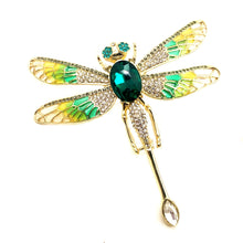 Load image into Gallery viewer, Jewelblings Stunning Enameled Wing Green Rhinestone Large Dragonfly Brooch Pin
