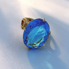 Load image into Gallery viewer, Jewelblings Stunning Gold Tone Big Aqua Blue Oval Shape Stone Solitaire Rings for Women Christmas Valentines Anniversary New Born PartyGift
