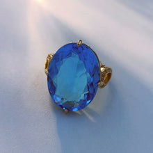 Load image into Gallery viewer, Jewelblings Stunning Gold Tone Big Aqua Blue Oval Shape Stone Solitaire Rings for Women Christmas Valentines Anniversary New Born PartyGift
