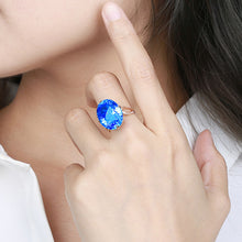 Load image into Gallery viewer, Jewelblings Stunning Gold Tone Big Aqua Blue Oval Shape Stone Solitaire Rings for Women Christmas Valentines Anniversary New Born PartyGift
