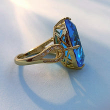 Load image into Gallery viewer, Jewelblings Stunning Gold Tone Big Aqua Blue Oval Shape Stone Solitaire Rings for Women Christmas Valentines Anniversary New Born PartyGift
