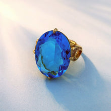 Load image into Gallery viewer, Jewelblings Stunning Gold Tone Big Aqua Blue Oval Shape Stone Solitaire Rings for Women Christmas Valentines Anniversary New Born PartyGift
