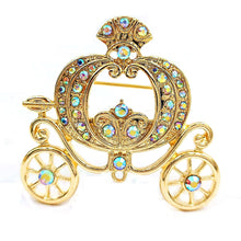 Load image into Gallery viewer, Jewelblings Stunning Gold Tone AB Crystal Accent Pumpkin Carriage Pin Brooch
