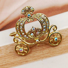 Load image into Gallery viewer, Jewelblings Stunning Gold Tone AB Crystal Accent Pumpkin Carriage Pin Brooch
