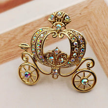 Load image into Gallery viewer, Jewelblings Stunning Gold Tone AB Crystal Accent Pumpkin Carriage Pin Brooch
