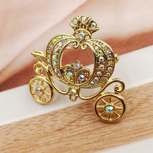 Load image into Gallery viewer, Jewelblings Stunning Gold Tone AB Crystal Accent Pumpkin Carriage Pin Brooch
