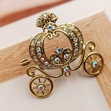 Load image into Gallery viewer, Jewelblings Stunning Gold Tone AB Crystal Accent Pumpkin Carriage Pin Brooch
