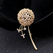 Load image into Gallery viewer, Jewelblings Stunning Gold Tone Stem Cubic Zirconia Dandelion Flower Broach Pin Thanksgiving Gift
