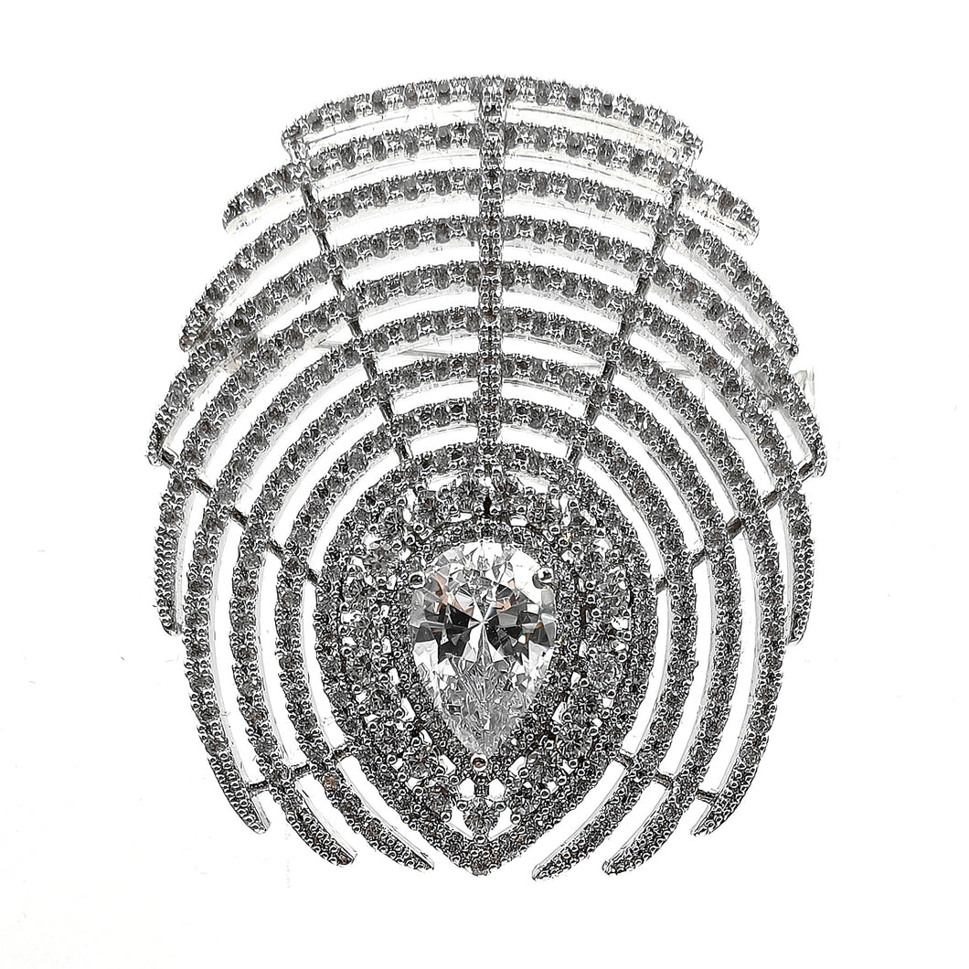 Jewelblings Stunning Stylish Clear Pear Shaped Stone Accent Oval Shape Peacock Feather Shaped Art Deco Brooch Pin Creative Unisex Accessory