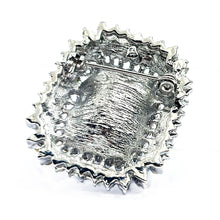 Load image into Gallery viewer, Stunning Trio Row Clear Crystal Surrounded Dark Blue Rectangle Shaped Broaches Geometry Pins Art Deco Costume Vintage Jewelry
