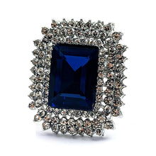 Load image into Gallery viewer, Stunning Trio Row Clear Crystal Surrounded Dark Blue Rectangle Shaped Broaches Geometry Pins Art Deco Costume Vintage Jewelry
