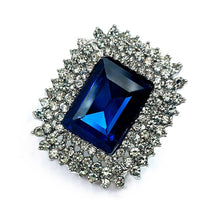 Load image into Gallery viewer, Stunning Trio Row Clear Crystal Surrounded Dark Blue Rectangle Shaped Broaches Geometry Pins Art Deco Costume Vintage Jewelry
