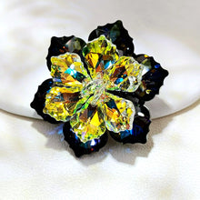 Load image into Gallery viewer, Jewelblings Stunning Two-tone Dark Blue and Green Vitrail Flower Rhinestone Pin Brooch for Mother Day Birthday Anniverssary Event Jewelry
